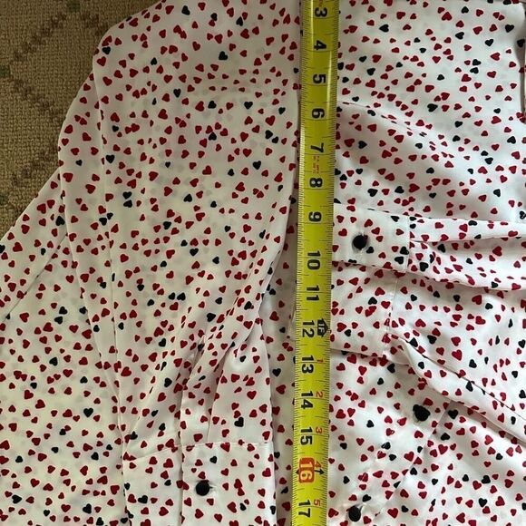 Zara white silken long sleeve button down shirt with red and black hearts NWOT M - Picture 9 of 14